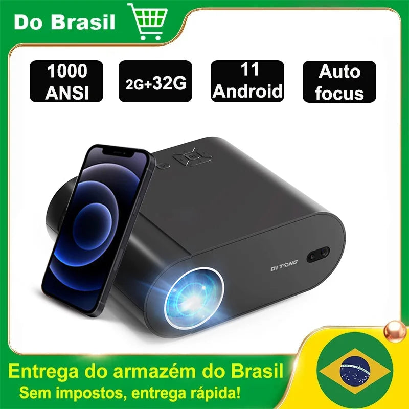 projetor 1080p Android com Dual WiFi 6 e Bluetooth