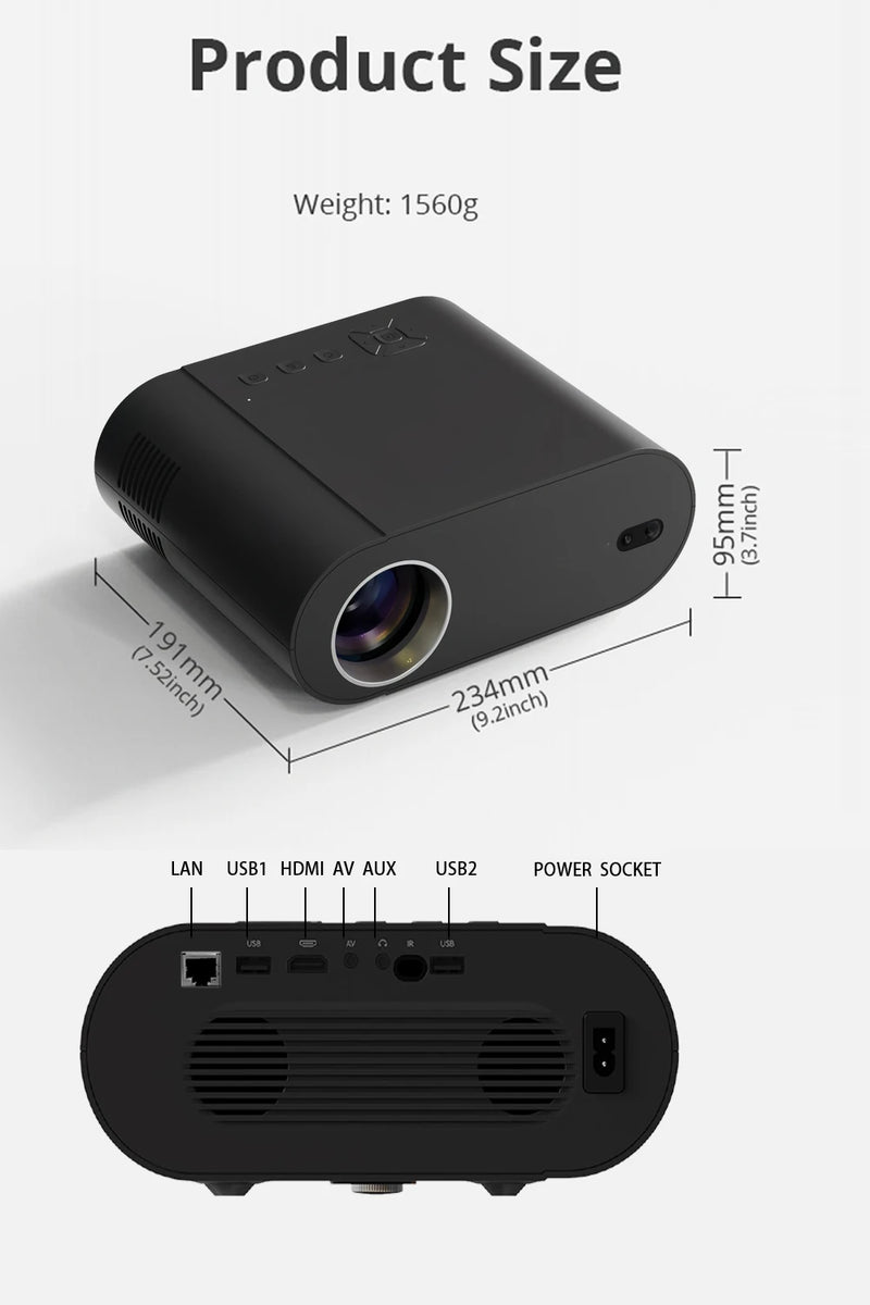 projetor 1080p Android com Dual WiFi 6 e Bluetooth